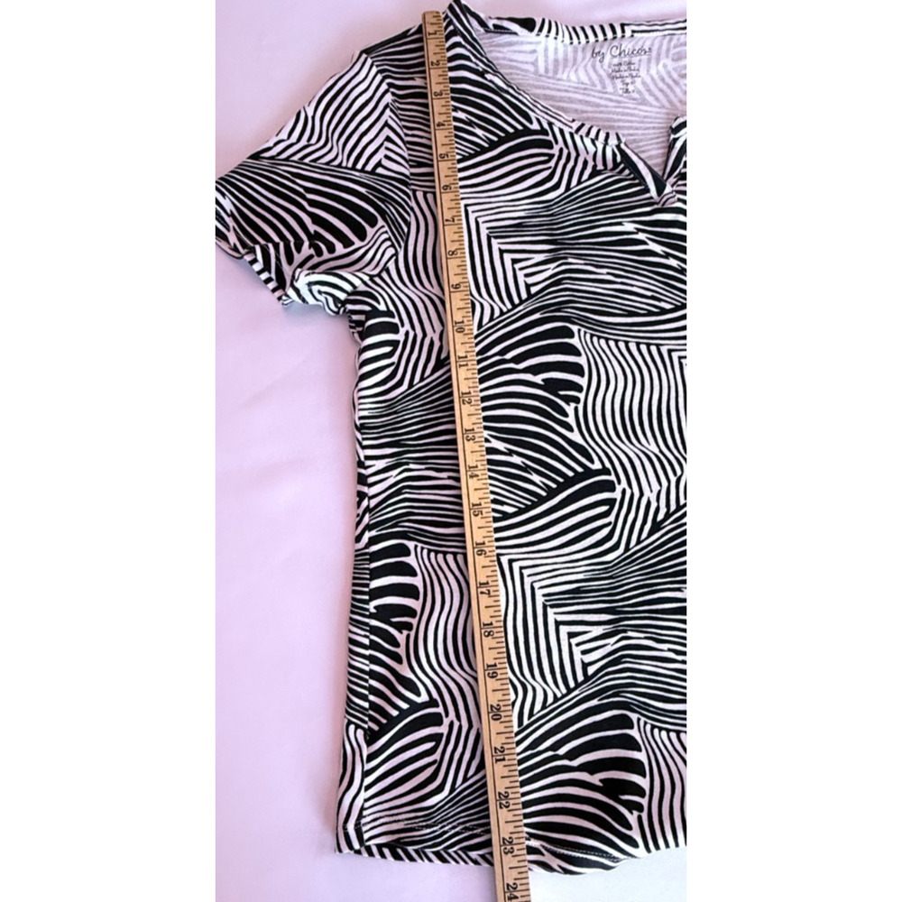 Chico's Womens Large Zebra Print Top Notch V Neck Short Sleeve Cotton Resortwear - Picture 9 of 9